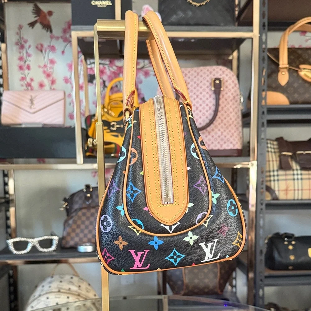 Louis Vuitton Black Murakami Priscilla Mono Canvas Satchel with Tan Trim - Picture 4 of 6